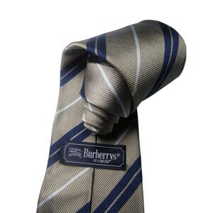 Vintage Burberrys Gold and Blue 100% Silk Repp Tie‎